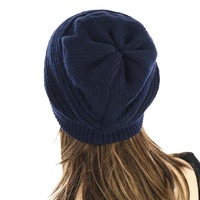 Ribbed Stretchy Slouchy Beanie Cap | Blue - Navy Blue / Dark Blue