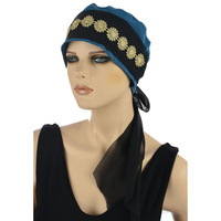COTTON TURBAN WITH BLACK SASH | Blue - Teal Blue