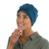COTTON HEADBAND BOW TURBAN CAP | Blue - Teal Blue
