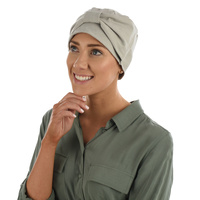 COTTON HEADBAND BOW TURBAN CAP | Grey - Light Grey/Birch