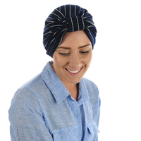 Striped Cotton Turban | Navy with White Stripes | S/M