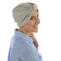 Striped Cotton Turban | Light Grey with White Stripes | S/M