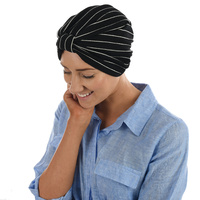 Striped Cotton Turban | Black with White Stripes | L/XL