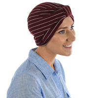 Striped Cotton Turban | Wine / Burgundy with White Stripes | L/XL