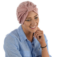 Striped Cotton Turban | Dusty Pink with White Stripes | XS/S
