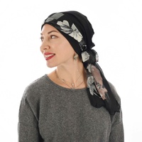 Premium Cotton Chemo Hat with Scarf Band | Option 1 | Black Beanie N Black Scarf Band