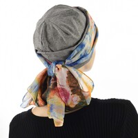 Premium Cotton Chemo Hat with Scarf Band | Option 3 | Grey Beanie N Ink Splash Colourful Scarf Band