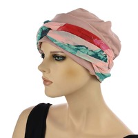 Premium Cotton Chemo Hat with Scarf Band | Option 5 | Dusty Pink Beanie N Baby Pink Scarf Band