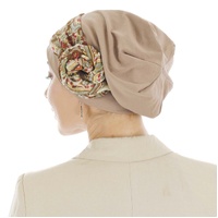 Premium Cotton Chemo Hat with Scarf Band | Option 11 | Black Beanie n Dusty Pink Butterfly Scarf Band