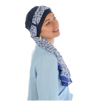 Looped Cotton Turban - Denise | Navy Blue / Dark Blue | M/L |With Sash