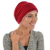Striped Cotton Beanie with Turban Headband | Red/White+Deep Red