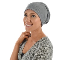 Striped Premium Cotton Beanie - Jodie | Option 2 | Black N White