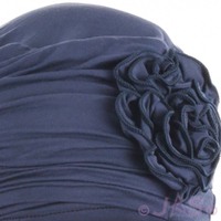 ROSETTE RUCHED BAMBOO TURBAN - HANNAH | Blue - Navy Blue / Dark Blue