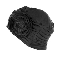 ROSETTE RUCHED BAMBOO TURBAN - HANNAH | Black