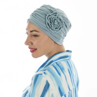 ROSETTE RUCHED BAMBOO TURBAN - HANNAH | Slate Baby Blue