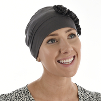 Bamboo Turban Hat with Climbing Rosettes - Lillian | Grey - Dark Grey