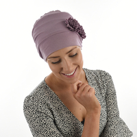 Bamboo Turban Hat with Climbing Rosettes - Lillian | Purple - Dusty Purple
