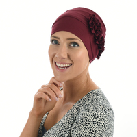 Bamboo Turban Hat with Climbing Rosettes - Lillian | Red - Burnt Red / Deep Red