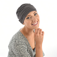 BAMBOO RUCHED TURBAN - RACHEL | Grey - Dark Grey With Three Buttons