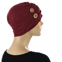BAMBOO RUCHED TURBAN - RACHEL | Red - Wine Burgundy With Two Buttons