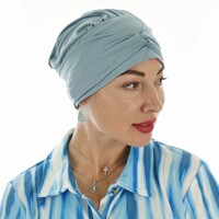 Bamboo Turban Hat with Removable Headband - Tracy | Slate Baby Blue
