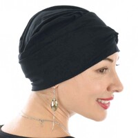 Bamboo Turban Hat with Removable Headband - Tracy | Black