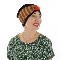 Red and Green Christmas Headband with Black Bamboo Turban Hat & Removable Headband