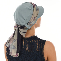 Cotton Cadet Cap with Scarf - Naomi | Option 1: Slate Blue | S/M