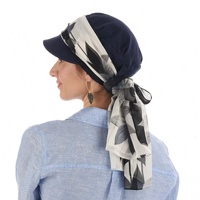  Cotton Cadet Cap with Scarf - Naomi | Option 3:  Navy | S/M