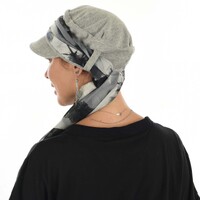  Cotton Cadet Cap with Scarf - Naomi | Option 4: Light Grey | S/M