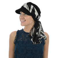  Cotton Cadet Cap with Scarf - Naomi | Option 9: Black | S/M
