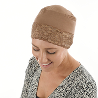 BAMBOO NIGHTCAP HAT LINER - WENDY | Camel / Dark Beige / Tan