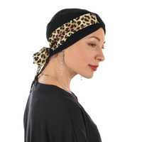 BAMBOO CLASSIC TURBAN - MICHELLE | Black with Leopard Print Sash