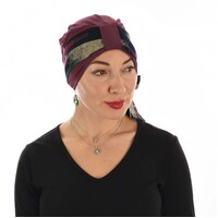 BAMBOO CLASSIC TURBAN - MICHELLE | Wine Maroon with Abstract Tulip Print Sash