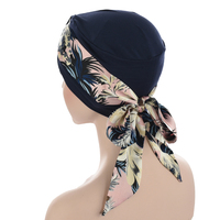 BAMBOO CLASSIC TURBAN - MICHELLE | Navy Blue with  Tropical Floral Print Sash