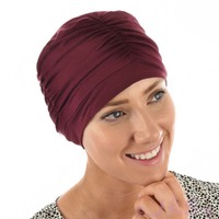 BAMBOO 4-SEAM RUCHED TURBAN HAT - RENEE | Red - Wine Maroon
