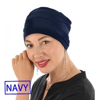 BAMBOO 4-SEAM RUCHED TURBAN HAT - RENEE | Navy Blue / Dark Blue