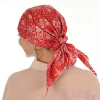 Cotton Triangle Head Scarf - Lara | Paisley Print - Red