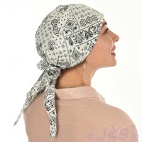 Cotton Triangle Head Scarf - Lara | Paisley Print - White