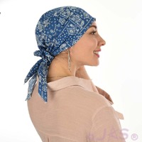 Cotton Triangle Head Scarf - Lara | Paisley Print - Royal Denim Blue