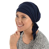 Stretch Chemo Pre-Tied Scarf Ella | Blue - Navy Blue / Dark Blue