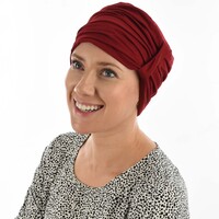 Ruched Cotton Turban Beanie Hailey | Red - Burnt Red / Deep Red