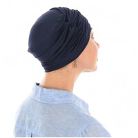 Bamboo Turban with Twin Twists - Carol | Blue - Navy Blue / Dark Blue