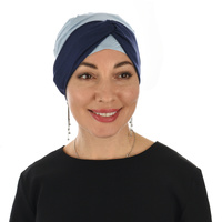 Bamboo Turban with Mix n Match Headband Set | #1 Baby Blue Hat & Navy Band