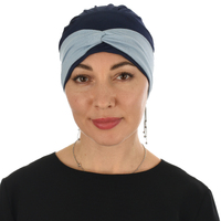 Bamboo Turban with Mix n Match Headband Set | #2 Navy Hat & Pale Blue Band