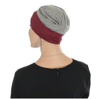 Bamboo Turban with Mix n Match Headband Set | #3 Grey Hat & Burgundy Band
