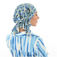 Stretch Floral Pre-tied Scarf Holly | #1 Daisy Flower Print Blue & Cream 