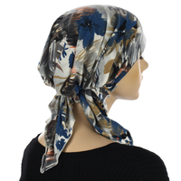 Stretch Floral Pre-tied Scarf Holly | #3 Tropical | Grey & Blue