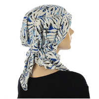 Stretch Floral Pre-tied Scarf Holly | #5 Palm Leaf | White & Blue