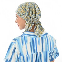 Stretch Floral Pre-tied Scarf Holly | #6 Watercolour Flowers Green Blue & Mustard